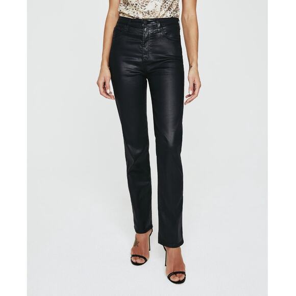 AG Adriano Goldschmied Alexxis Vintage Straight Black Leatherette Sateen Jean - Picture 1 of 10